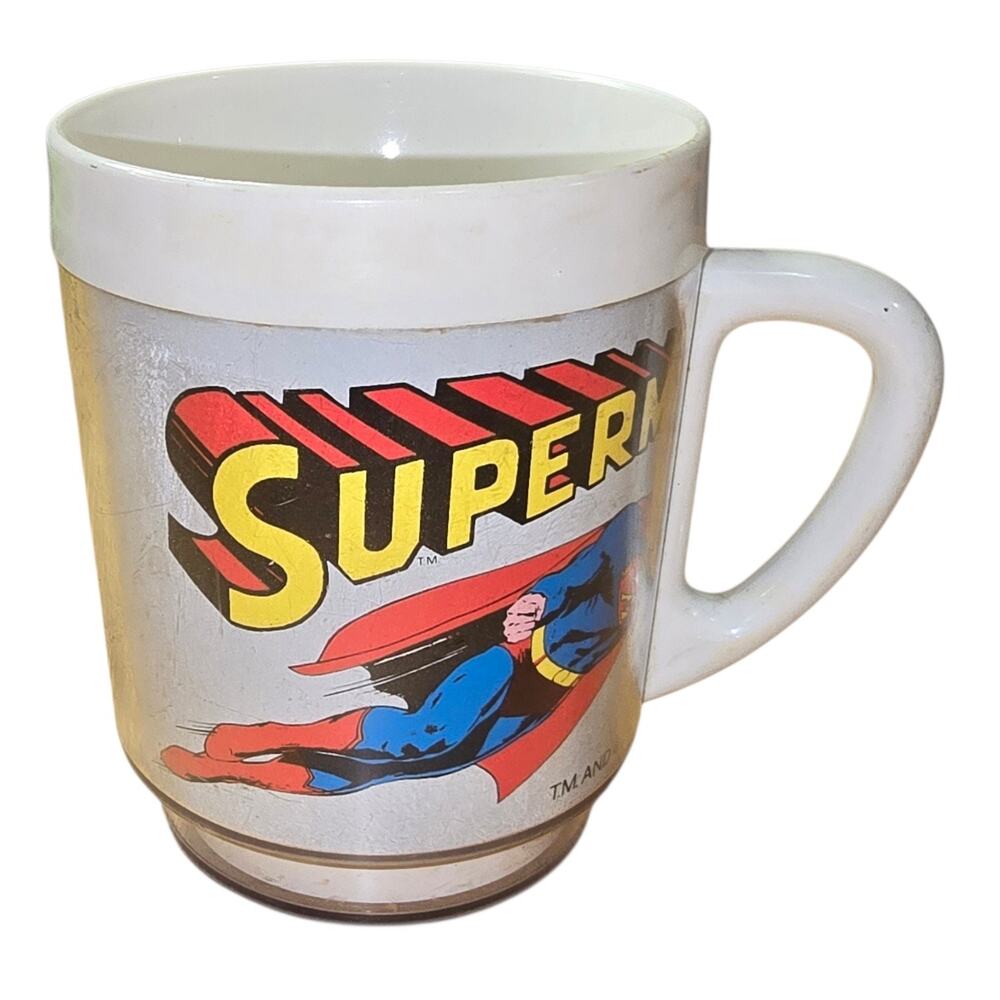 Vintage 70s Superman Coffee Mug Retro Plastic